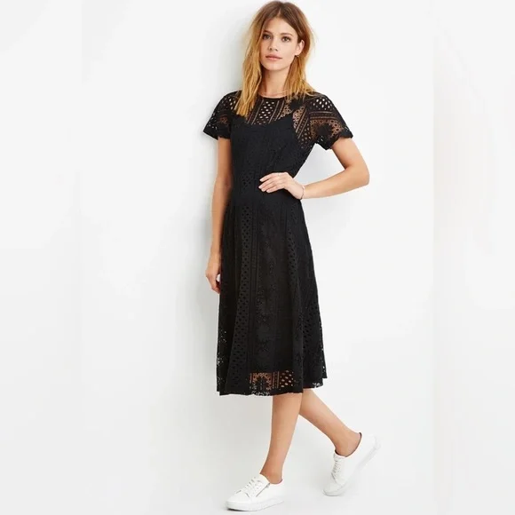 forever new crochet dress Forever 21 NEW White Crochet Lace Sleeveless Fit & Flare Dress ~ NWT Size M